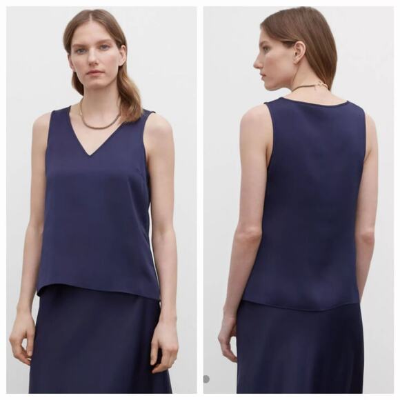 Club Monaco V Neck Tank Top Cami Navy Blue Silk Large Quiet Luxury Capsule Fall - Picture 1 of 6